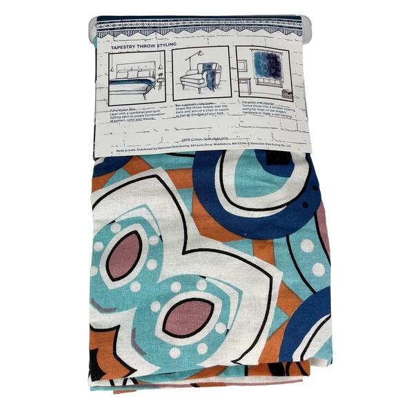 Tapestry Throw College Dorm Apartment 60in x 60 in Turquoise Coral New - Picture 9 of 14